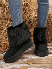 Neue Mode Dicksohlige, wasserdichte, warm gefütterte Lässig Snowboots mit Fellbesatz, Knöchelhöhe