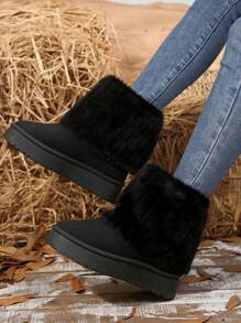 Neue Mode Dicksohlige, wasserdichte, warm gefütterte Lässig Snowboots mit Fellbesatz, Knöchelhöhe