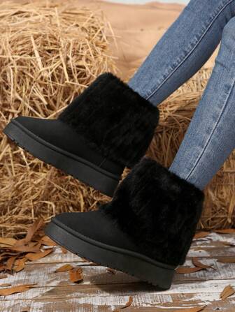 New Fashion Thick Sole Waterproof Warm Fur Lining Casual Snow Boots, Ankle Length