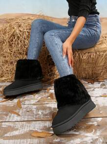 Neue Mode Dicksohlige, wasserdichte, warm gefütterte Lässig Snowboots mit Fellbesatz, Knöchelhöhe