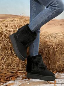 Neue Mode Dicksohlige, wasserdichte, warm gefütterte Lässig Snowboots mit Fellbesatz, Knöchelhöhe