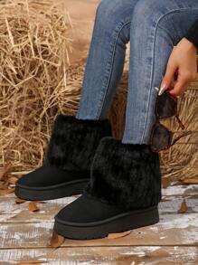 Neue Mode Dicksohlige, wasserdichte, warm gefütterte Lässig Snowboots mit Fellbesatz, Knöchelhöhe