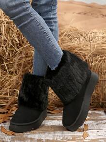 Neue Mode Dicksohlige, wasserdichte, warm gefütterte Lässig Snowboots mit Fellbesatz, Knöchelhöhe