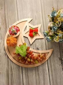 1个木制月亮星星节工艺托盘，简约装饰节日盘，适用于商店/派对/酒店/家庭