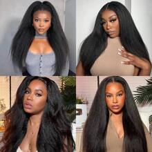 V Part Wig Human Hair Kinky Straight 250% Density No Leave Out V Part Wigs Upgrade U Part Human Hair Wig Clip V Part Human Hair Wig For Women Kinky V Shape Wig  Natural - Black - View 4