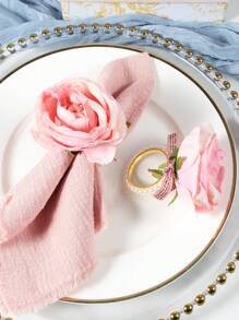 1-12 件手工制作的逼真粉红玫瑰餐巾环，适合晚宴、婚礼、感恩节、日常使用 - 彩色 - 查看 2
