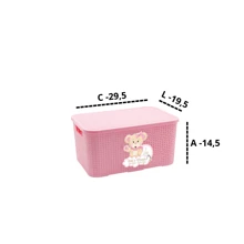 Kit Quarto do Bebê Organizador Infantil em Rattan com Cesto, Lixeiras, Caixas Multiuso e Dispensador de Sabonete - Rosa chiclete - Visão 5