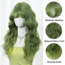 万圣节假发，高性价比合成假发，适合节日和派对，漂亮时尚的棕色波浪卷发短发，26 英寸角色扮演假发 - 綠色 - 查看 9