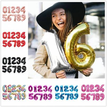 16 英寸数字气球 0-9，颜色有金色、银色、玫瑰金、粉色、蓝色、黑色、红色。自封金属箔聚酯薄膜铝箔数字气球，适用于装饰、横幅、悬挂。适用于生日派对、订婚、周年纪念、迎婴派对、庆典、成人生日、惊喜、婚礼、节日、体育赛事装饰