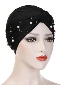 1pc Versatile Beaded Hijab Turban Cap, Muslim Head Cover - A - View 9
