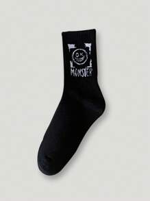 5 Pairs Assorted Men Crew Socks, Ghost Face Graphic, Suitable For Spring/Autumn, Basketball, Everyday Wear, Black & White, Fall - Multicolor - View 9