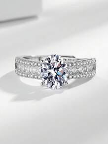 1pc Stainless Steel Korean Sweet Elegant New Moissanite Crown Ring, Luxury Princess Style, Sweet Valentine's Day Gift