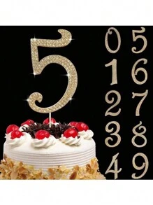 1 件大号数字 0 1 3 4 5 6 7 8 9 生日蛋糕装饰，金色闪亮水钻生日快乐蛋糕装饰，编号 1 10 16 18 21 30 40 50 60 70 80 蛋糕装饰适用于生日派对结婚周年纪念装饰
