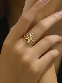 1 件时尚个性化锆石 26 字母戒指，女士可调节情侣戒指，奢华礼物，海外全新设计