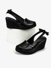 DLF SEASON Sandalias de cuña con alpargatas: elegantes sandalias de punta abierta con detalle de corte, correa con hebilla ajustable, tacones de aguja y plataforma cómoda: calzado de moda perfecto para tus vacaciones de verano - todo negro - Ver 6