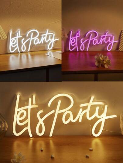 1pc Let's Party Led Neon Sign Alphabet Shape With Usb Powered, For Bedroom Wall Decoration, Festival Party Wedding Decor