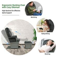 Homasis Wood Glider & Ottoman Cushion Set Baby Nursery Rocking Chair - Dark Grey - View 5
