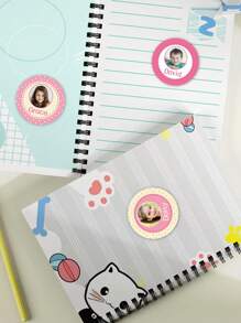 15/35/70pcs Custom Pink Round Waterproof Photo Name Stickers, Personalized Photo Name Labels PVC Stickers, Back To School Children Photo Stickers, Multipurpose Colorful Photo Name Stickers For Clothes, School Supplies, Lunch Boxes, Water Bottles, Notebooks, Waterproof, Adhesive, Cute, Customized, Personalized Back To School Ideal Gift For Son, Daughter, Student, Kids, Anniversary, Family, Children's Day, Birthday, Teachers