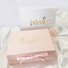 1pc Customized Ribbon Holiday Gift Box, Black, White, Pink Wedding Bridesmaid Gift Box, Bachelorette Party Decoration, Birthday Gift Box, Housewarming Home Gift Box, Personalized Gift - Multicolor - View 2