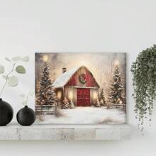 Charming Red Barn Christmas Canvas Art-Winter Living Room Wall Decoration, 1 Oil Painting In Wood Frame (3) Thickness 2.25cm/0.9Inch, High Quality Wall Painting Poster, Direct Wall Painting, Home Gift Decoration, Room Decoration Aesthetics, Wall Decoration Art, Christmas Gift, Christmas Decoration, Perfect Gift, Living Room, Bath Room, Bedroom, Kitchen, Christmas Home Decorations, Room Decorations, Holy Certificate Decorations, Trump, Wall Art, Wall Decoration, Fig, Christmas Decorations Customs Clearance, Art Bedroom Poster Wall Art Cleaning Activities Closed - Redwood - View 4