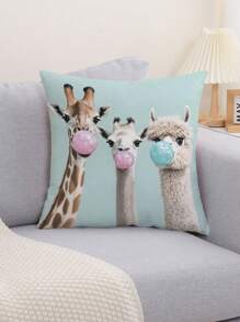 1pc Giraffe & Alpaca Printed Throw Pillow Cover, Modern Fabric Plush Printed Cushion Cover For Living Room Sofa Home Decor, Without Filler Gifts Birthday Graduation