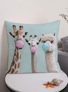 1pc Giraffe & Alpaca Printed Throw Pillow Cover, Modern Fabric Plush Printed Cushion Cover For Living Room Sofa Home Decor, Without Filler Gifts Birthday Graduation