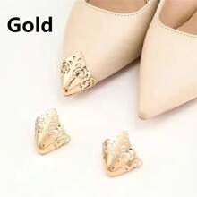 1pair Women's High Heels Tip Protectors, Anti-Scratch Shoe Toe Shields, Invisible Decoration, Metal Caps - Multicolor - View 3
