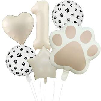 6pcs Animal Party Dog Cat Paw Print Balloons,Cream Color Digits 1-9,Suitable For Pet Themed Birthday Party Decorations,Dog Birthday,Balloon Dog,Dog Party,2nd Birthday,Birthday Decorations Cat,Balloon Animal