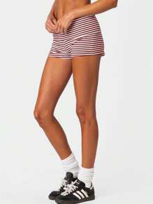 Womens Fold Over Shorts Elastic Waist Y2k Lounge Shorts Foldover Cute Pajama Micro Bottoms Mini Shorts Sleepwear - 紅色 - 查看 2