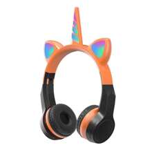 Unicorns Bluetooth 5.0 Headphone With Microphone RGB Light Earphone Girl Gifts Children for Computer Gaming Wireless Headset - Naranja - Ver 1