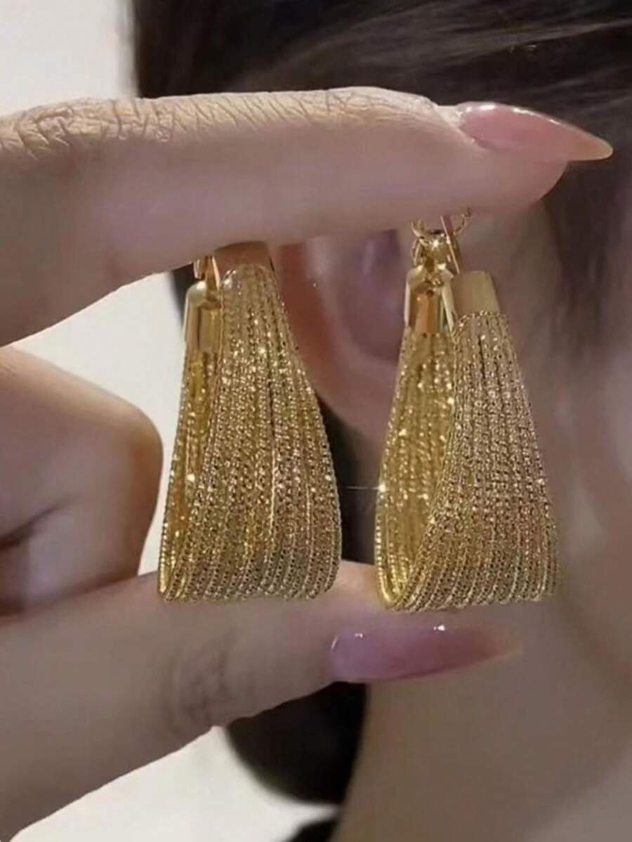 1 对时尚夸张金色环形耳环，适合女士，采用多层圆圈设计，简约耳环皇家派对万圣节 - 金色 - 查看 1