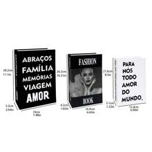 Juego de 3 cajas decorativas de almacenamiento de lujo, cajas de exhibición abiertas para llaves, controles remotos, decoración de escritorio, organización de archivos de oficina - Diseño de libros falsos - Blanco y Negro - Ver 10