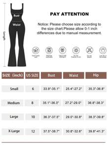 VVX Womens Flare Jumpsuits One Piece Seamless Butt Scrunch Workout Romper Square Neck Backless Wide Leg Unitard Fall Women Outfits - 黑色/棕色 - 查看 6