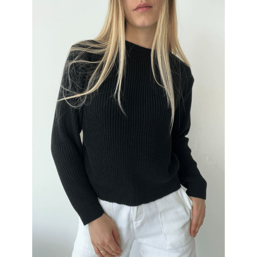 Blusa Tricô Inverno Ponto Fang Tricot Gola Redonda Manga Bufante