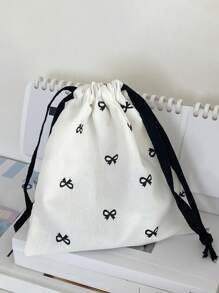 Pink/Blue/Black Bow Printed Storage Bag Drawstring Bag, Wedding And Festival Gift Packaging Bag, Candy Bag