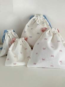 Pink/Blue/Black Bow Printed Storage Bag Drawstring Bag, Wedding And Festival Gift Packaging Bag, Candy Bag