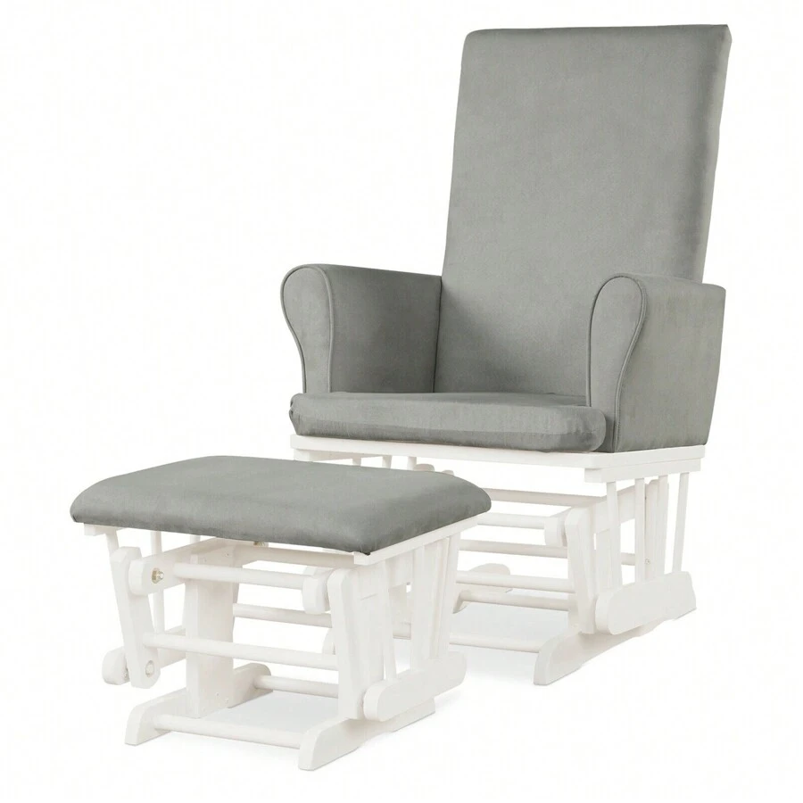 Homasis Glider And Ottoman Cushion Set Wooden Baby Nursery Rocking Chair - Grey - View 1