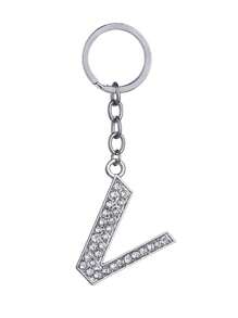 1pc Unisex New Elegant Silver Letter Rhinestone Plated Keychain, Luxury English Letter Bag Charm - Silver - View 12