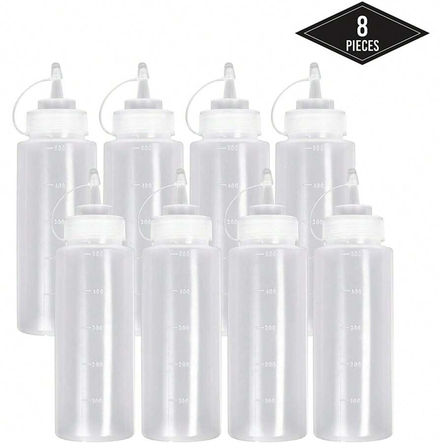 8PCS/4PCS Pack Plastic Squeeze Sauce Bottles Kitchen Condiment Dispenser Mayo 500ml - Clear - View 1