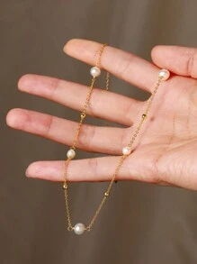 GAGAFEEL 1 Miếng Thanh lịch & Thanh tú S925 Bạc nguyên chất Có giáo dục Ngọc trai Giả Dây chuyền Đối với phụ nữ Cô gái Buổi tiệc Quà tặng hẹn hò Mặc hàng ngày Quà sinh nhật - Vàng - Xem 3