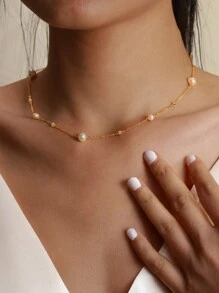 GAGAFEEL 1 Miếng Thanh lịch & Thanh tú S925 Bạc nguyên chất Có giáo dục Ngọc trai Giả Dây chuyền Đối với phụ nữ Cô gái Buổi tiệc Quà tặng hẹn hò Mặc hàng ngày Quà sinh nhật - Vàng - Xem 2