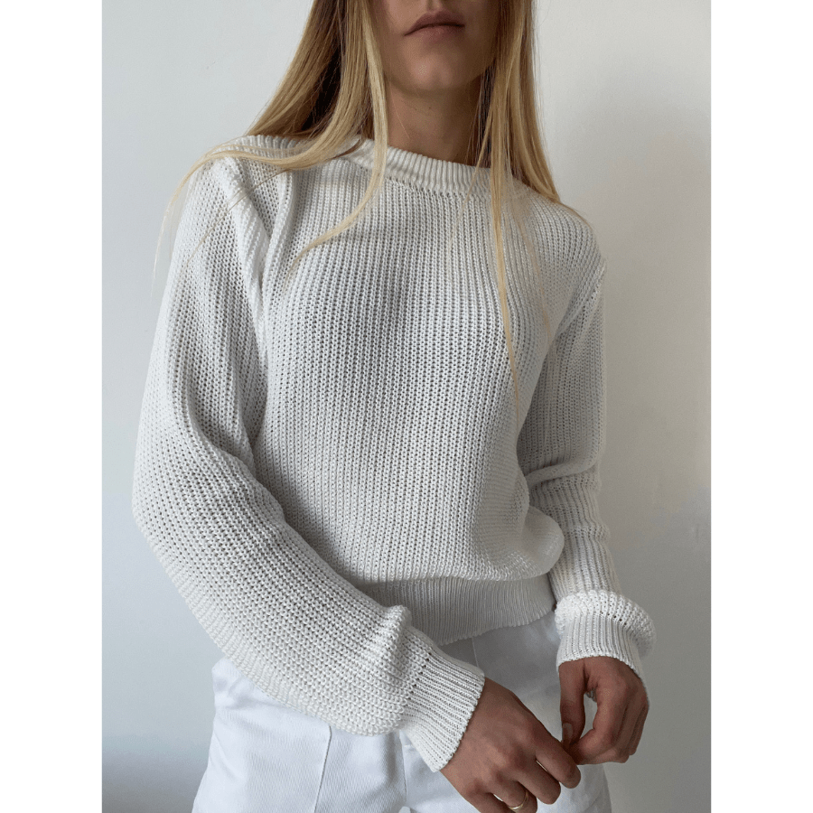 Blusa Tricô Inverno Ponto Fang Tricot Gola Redonda Manga Bufante