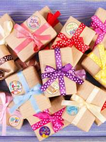 500 sztuk/rolka Styl urodzinowy Przyjęcie Samoprzylepne naklejki, Nadaje się do tortu, prezentów, banerów, etykiet, naklejek uszczelniających, kart, pudełek, dekoracji imprezowych DIY, Wodoodporne etykiety PVC bez kleju