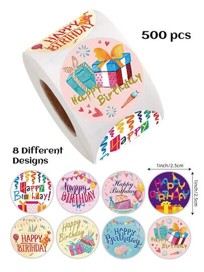 500 pezzi/rotolo Adesivi per feste di compleanno, adatti per torte, regali, striscioni, etichette, sigilli, cartoline, scatole, decorazioni fai-da-te per feste, etichette in PVC impermeabile e non adesive