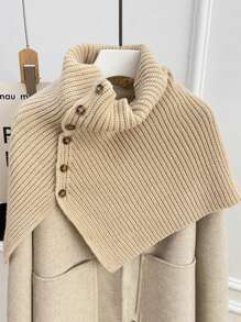 1pc Women's Black, Rice Gray, Khaki Color Knitted Button-Up Poncho Wrap Shawl, Fashionable High-Quality Warm Scarf For Autumn/Winter