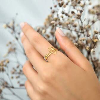 1 件优雅花卉装饰镂空设计戒指，精致女士配饰，情人节礼物