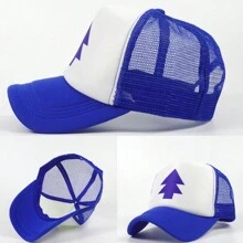 morningsilkwig Conjunto de ropa de fiesta de personaje de Gravity Falls que incluye: 2 piezas de gorra tipo camionero con protección UV y panel de malla a rayas, y collar con símbolo del Ojo que Todo lo Ve, con bordado azul, para adultos - Azul - Ver 8