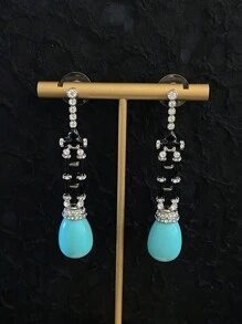 1 par de pendientes vintage con colgante de lágrima de turquesa, joyería elevada y de moda para mujer, adecuado para uso diario - Pendientes colgantes de turquesa con forma de gota de agua - Ver 1