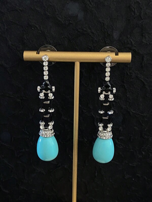 1 Pair Vintage Teardrop Turquoise Pendant Earrings, Fashionable Elevated Jewelry For Women, Suitable For Daily Wear