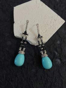 1 par de pendientes vintage con colgante de lágrima de turquesa, joyería elevada y de moda para mujer, adecuado para uso diario - Pendientes colgantes de turquesa con forma de gota de agua - Ver 5